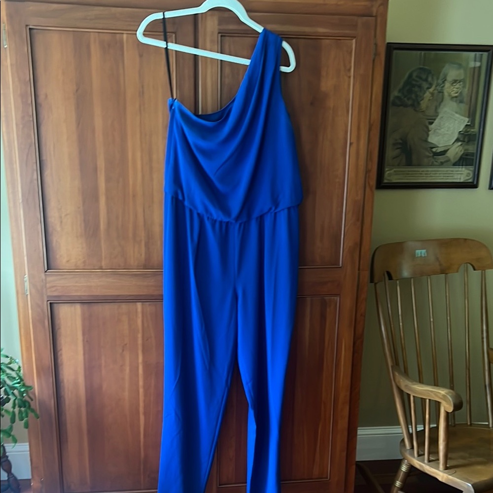 Halston Heritage Royal Blue one shoulder Jumpsuit